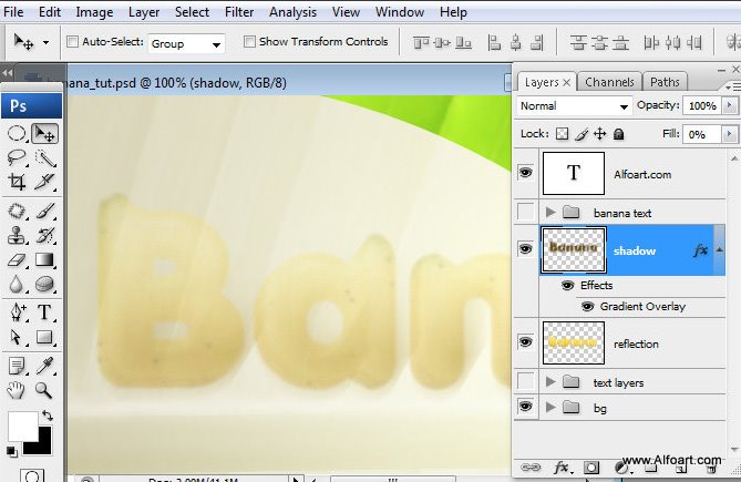 Banana 3D text effect, yellow text, fruit text effect in photoshop, free psd file, funny and cute text