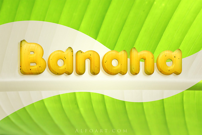 Learn how to create 3D "banana" text with realistic yellow texture. We will use blending technique and layer style effects. Free PSD file is attached.