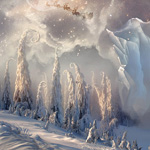 Christmas Night. Magic scene with flying Santa