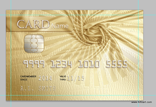 Golden style design for the credit, loyalty or membership card. Elegant and glossy effect with fabric wrinkles and snake skin pattern.