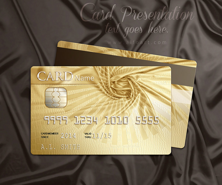 Golden style design for the credit, loyalty or membership card Photoshop tutorial and template.