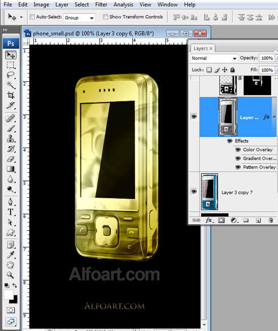 Cocept design, Golden cell phone fragmented into words and sounds.