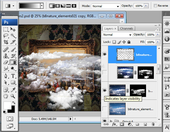 Photoshop, digital art, photo manipulation, old scene, skating, Holland, winter, clouds, sky