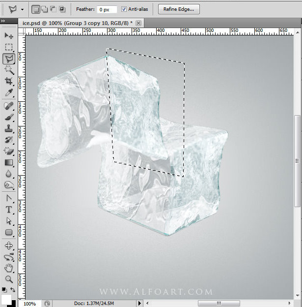 Cubo de gelo 3D photoshop tutorial ferramentas. Cubo de gelo 3D cena e dentro de cereja, gelo txture efeito no photoshop, a reflexão de gelo, renderização em 3D, 3D efeitos de luz, effectt gelo realista, idéias winterphotoshop