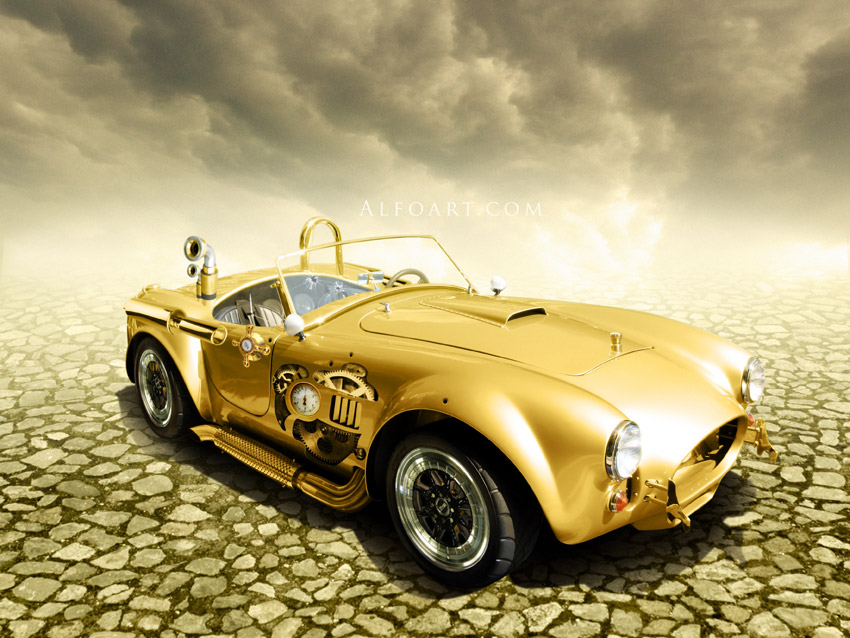 How to create a Steampunk golden car illustration in Photoshop from a