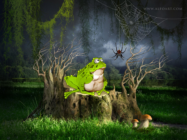 Học cartoon toad illustration Tạo Hình Ảnh Chú Ếch Rình Mồi trong Photoshop