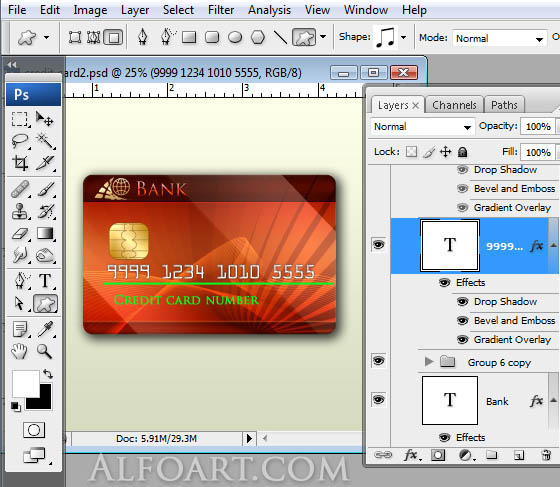 Process of making a platinum credit card using Photoshop